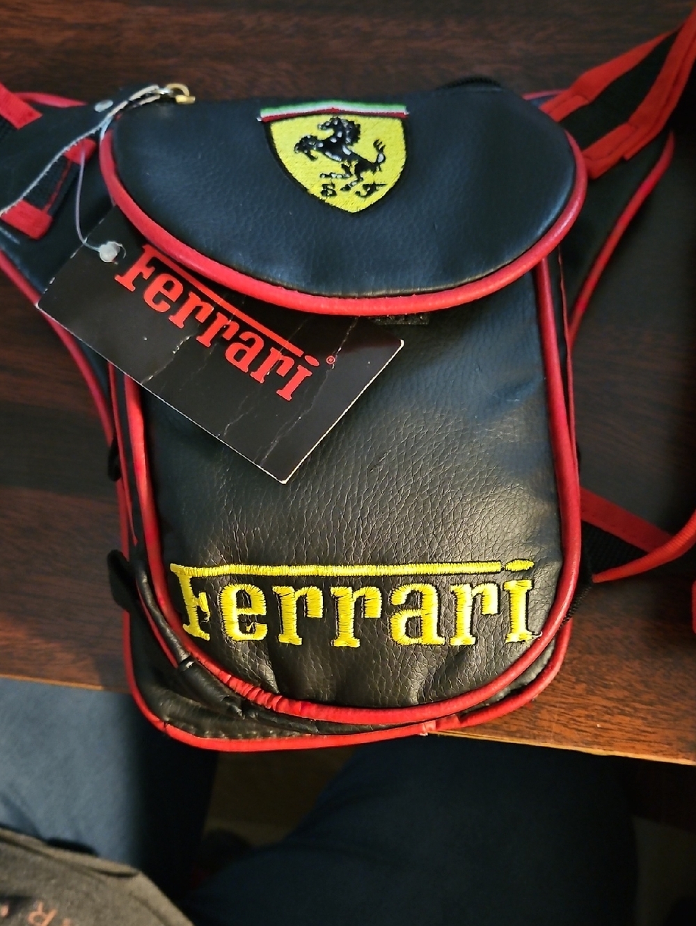 Ferrari Black and Red Belt Bag with Yellow Logo